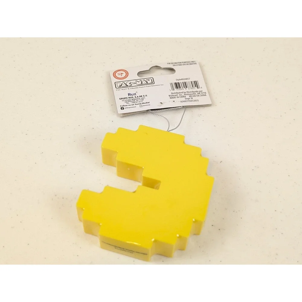Pac Man Official Christmas Ornament 2025 Ruz Yellow Plastic Video Game Decor